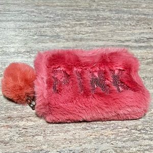 Pink plushy wallet with sequins and Pom